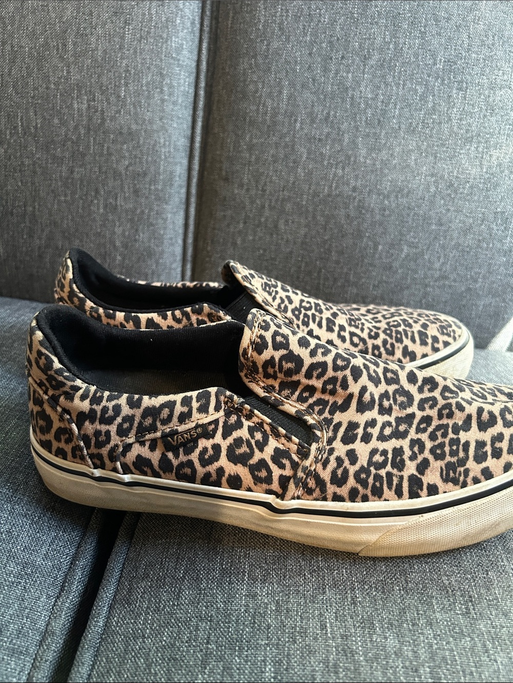 Vans Leopard Print Slip-On Sneakers - Tan and Black
